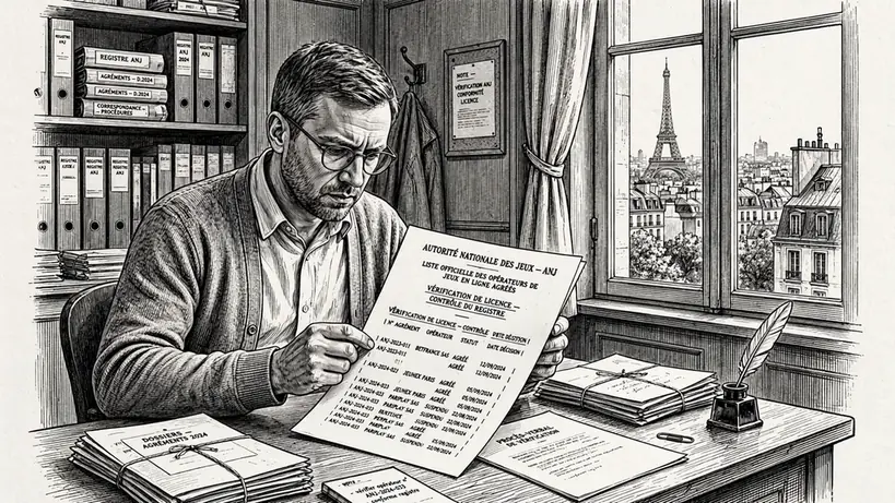 Personne consultant la liste officielle de l'ANJ dans un bureau français.